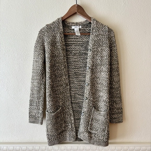 Vintage Jones New York 100% mercerized cotton cardigan sage green & beige - Picture 2 of 10